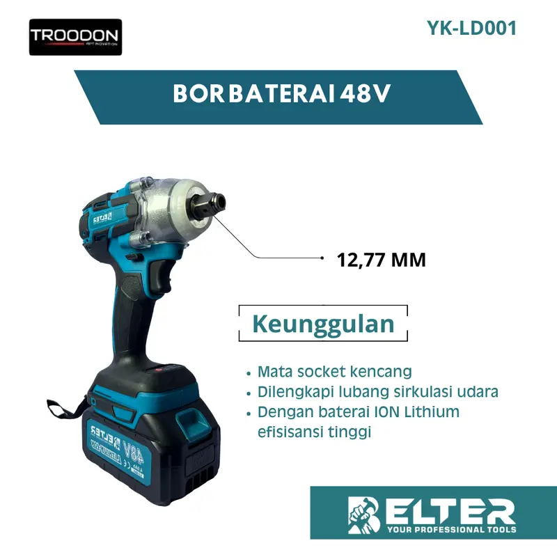 BELTER Mesin Bor Impact Baterai 48v Impact Wrench 12.7mm Bor Buka Pasang Baut Motor 2