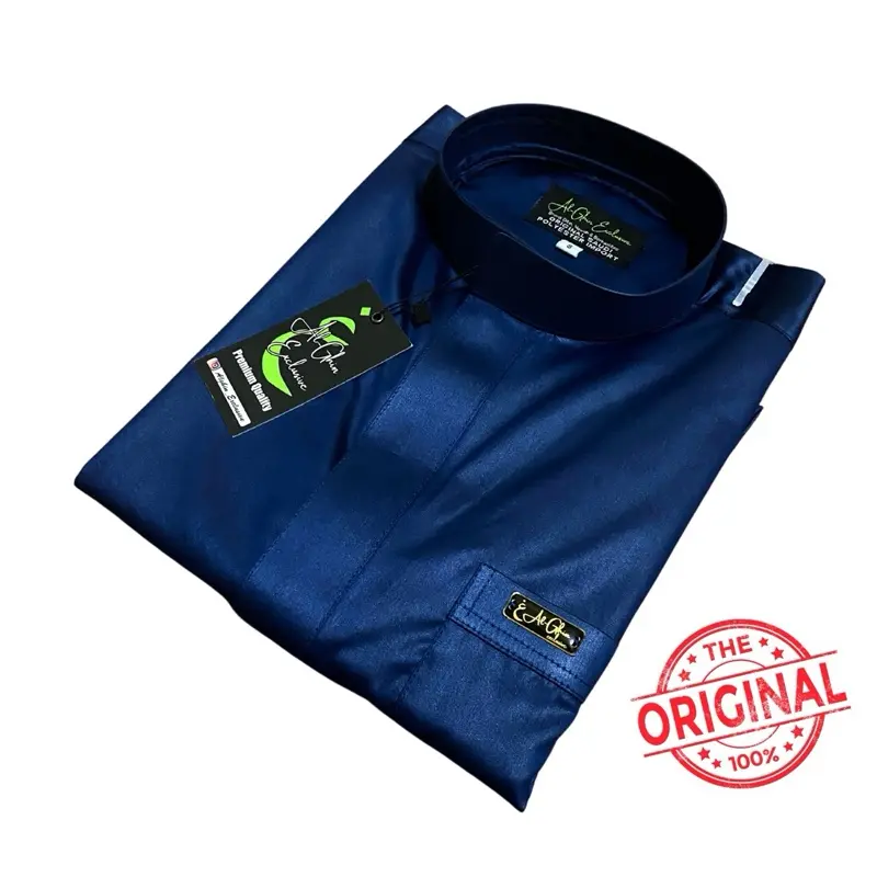 Baju koko Navy Original Saudi Polyester Import lengan panjang polos / Baju Pria Muslim Elit, Mewah, Berkelas dan Berkualitas Alghin Exclusive 51 6