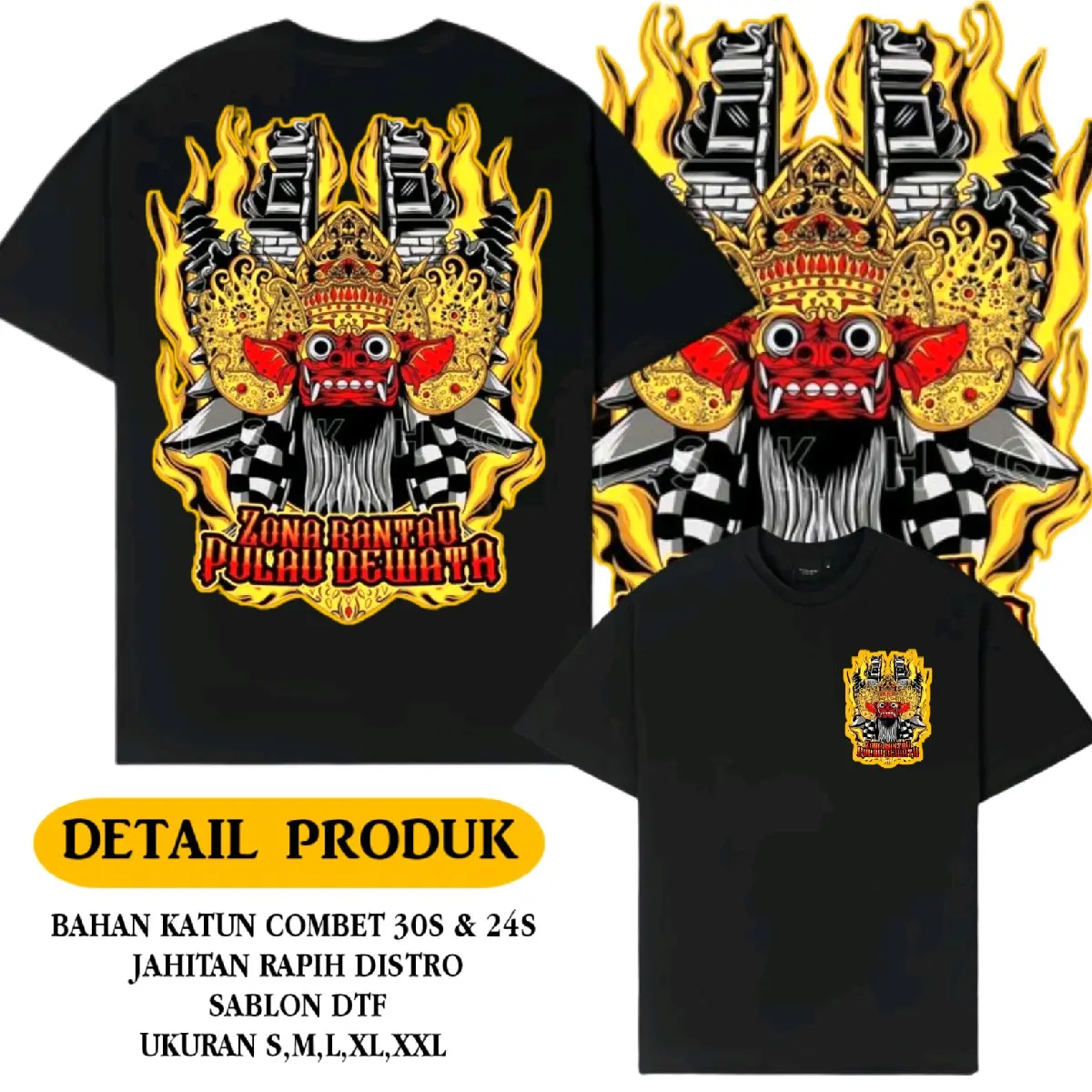 Kaos Balinese Zona Rantau Pulau Dewata Bali Lengan Pendek Hitam Katun 30s Unisex Atasan Dewasa