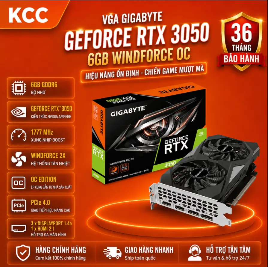 VGA Gigabyte GeForce RTX 3050 6GB WINDFORCE OC | 6GB GDDR6 chính hãng bảo hành 3 năm