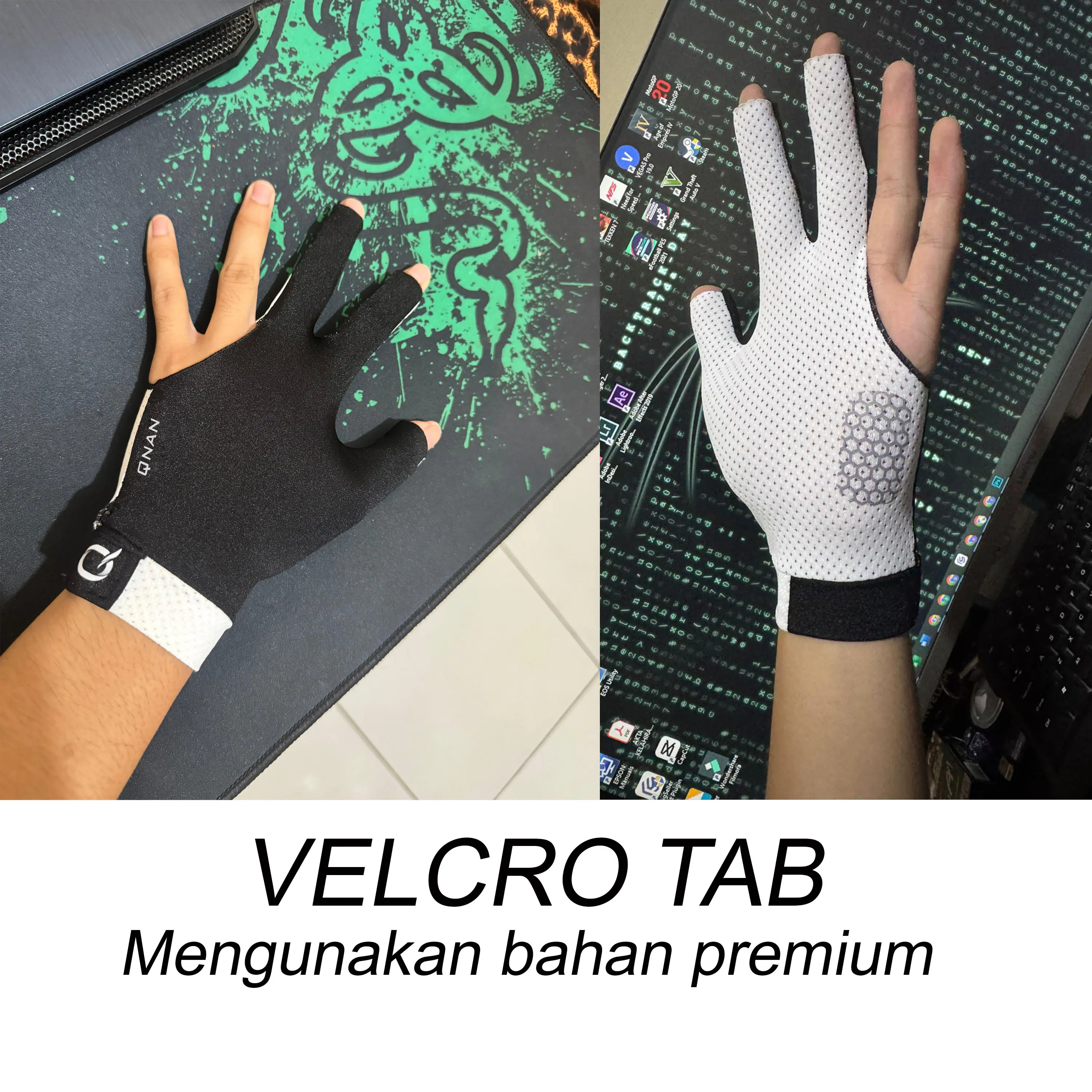 Gloves Billiard Unisex Half Finger / Sarung Tangan Billiard Open Finger