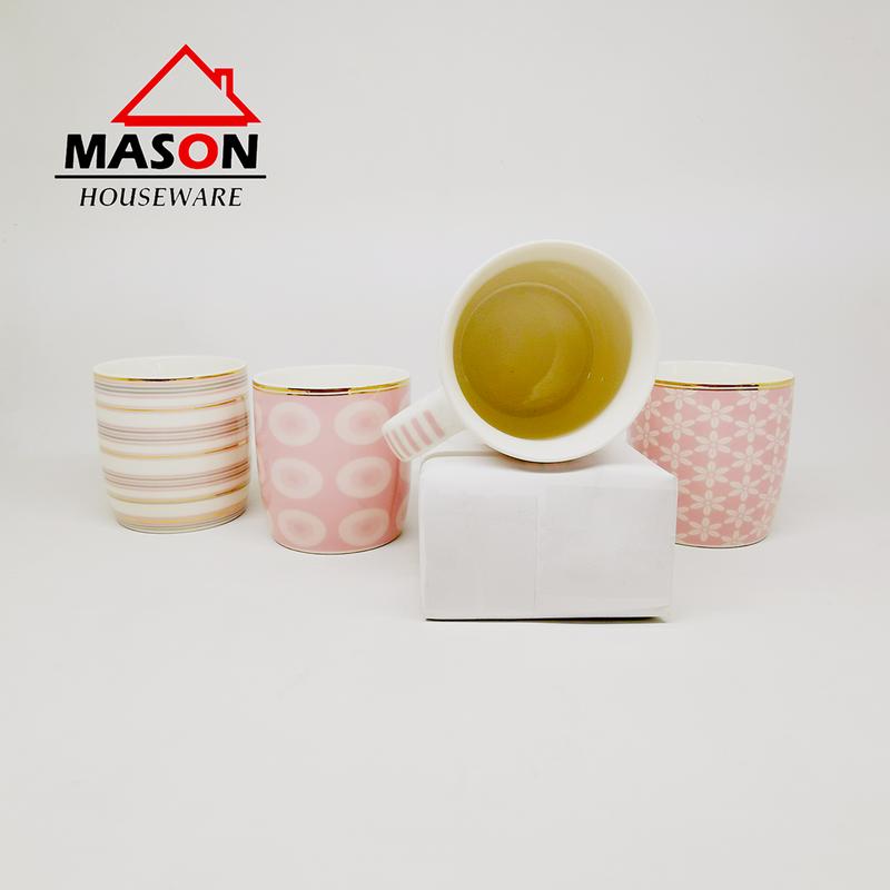 MASON Mug Kermaik / Mug Teh / Mug Kopi Motif Pink Colour 9,2cm 2