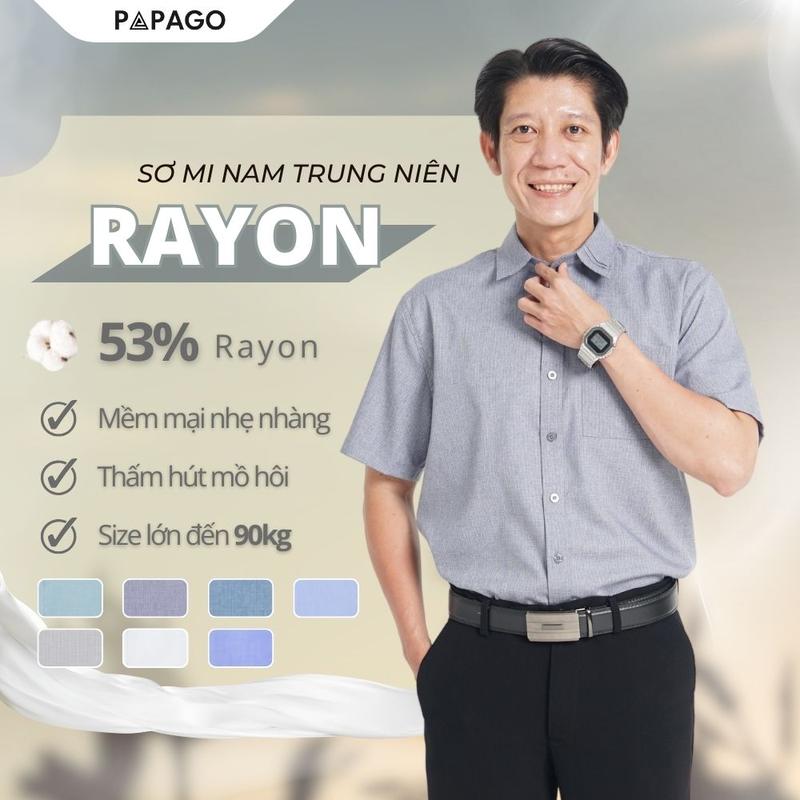 Áo Sơ Mi Nam Trung Niên PAPAGO Tay Ngắn Lai Ngang Chất Rayon Mát Mẻ Thoáng Khí - P24SNCR011