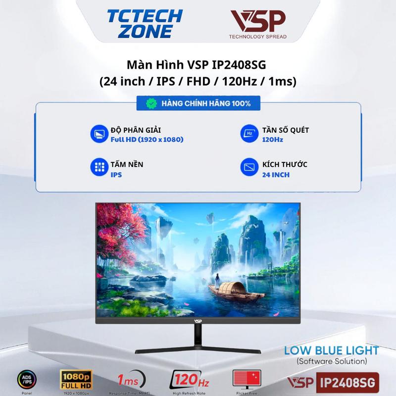 Màn Hình VSP IP2408SG (24inch / FHD / IPS / 120Hz / 1ms / FreeSync / AdaptiveSync / Black) 100%