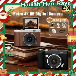 【Kado Hari Raya Kekinian】4K Digital Kamera 68MP Portable CCD Kamera Digital Vintage 2.4 inch 8X Zoom Compact Small Camera 180 Flip Screen Video Camcorder for Teens Adult Beginner Hadiah Lebaran【Gift stickers】Layar Foto Dslr Lcd V380 Smart