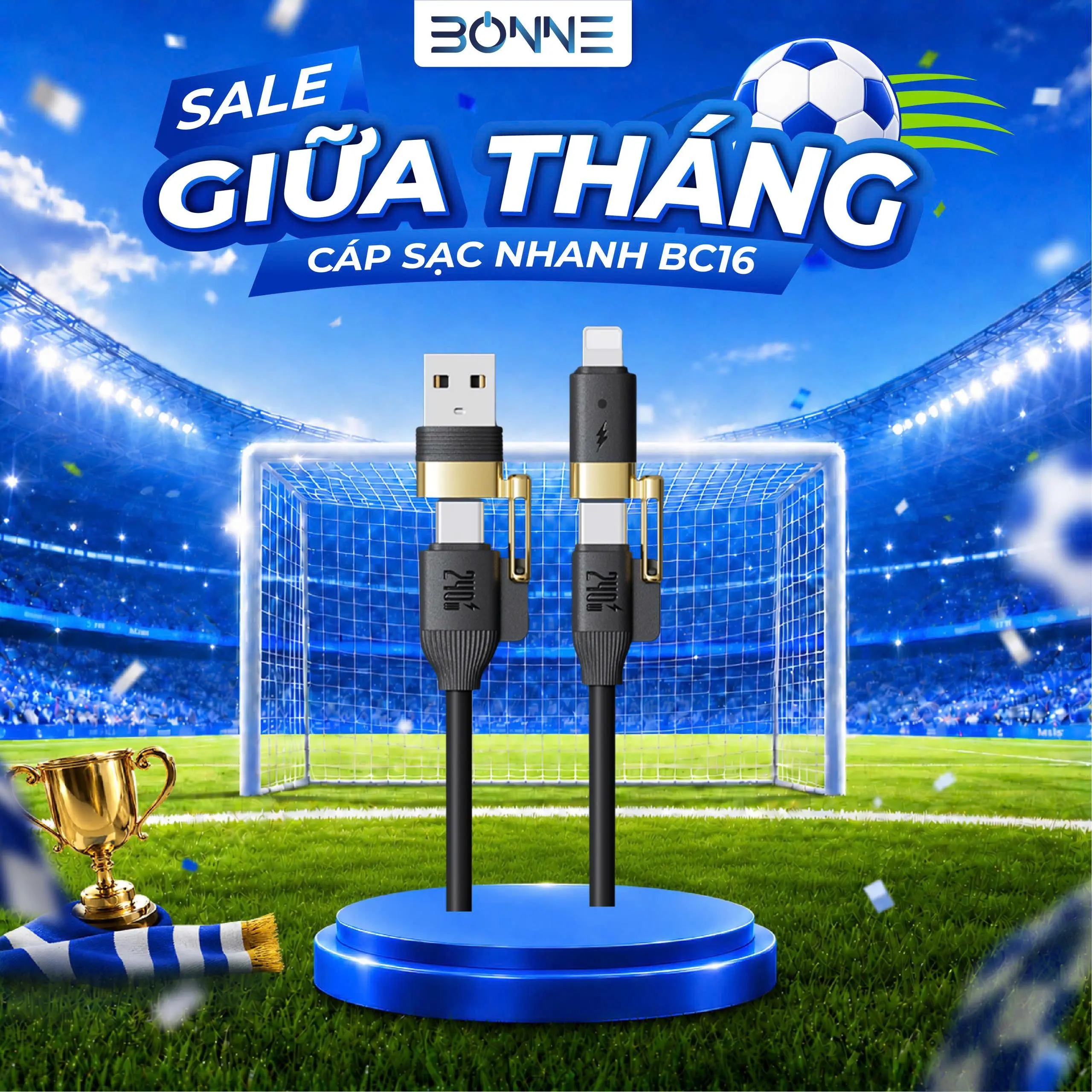 Dây Sạc Nhanh BC16 4in1 Công Suất 240W Chính Hãng By Bonne TECHNOLOGIQUE, Dây Sạc Đa Năng 4 Đầu Sạc, Sạc Được Cho Cả Điện Thoại Và Máy Tính, Bảo Hành Chính Hãng 12 Tháng