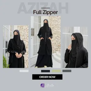 Jaket Panjang Azizah Full Ziper Wanita Muslimah Import Waffle - Navy - Basic, Outer untuk SEO