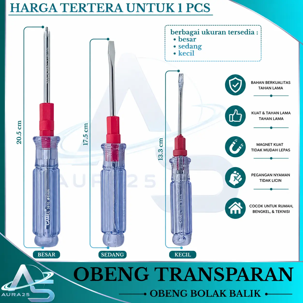 Obeng Bolak-Balik Transparan/Obeng Multifungsi Tersedia Ukuran (Kecil/Sedang/Besar)