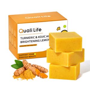 Sabun Turmerik Lemon, Untuk Bintik Gelap, Bar Sabun Asid Kojic, dengan Vitamin C, Untuk Muka dan Badan, Bahan Alamiah, Sabun Buatan Tangan, Mencerahkan dan Melembapkan, 3 Bar