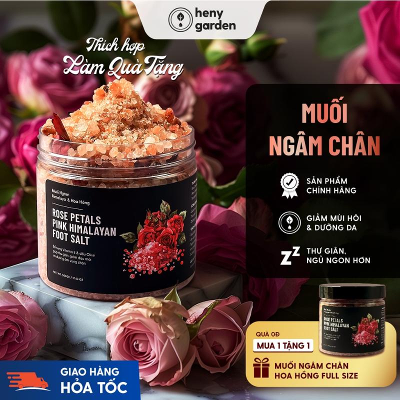 MUA 1 TẶNG 1 Muối Ngâm Chân Thảo Dược HIMALAYA & HOA HỒNG Bổ Sung Dầu Oliu & Vitamin E Giúp Dưỡng Ẩm Da HENY GARDEN