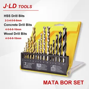 JLD Mata Bor Set 16pcs Mata bor multifungsi Baja Beton Tembok Kayu HSS Titanium Power Drill Bits