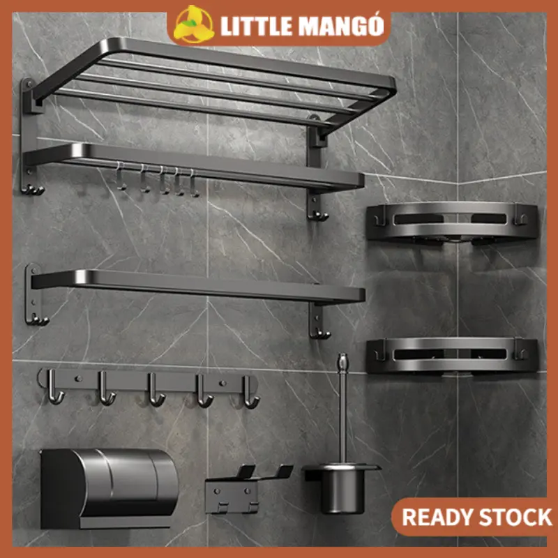 Stainless Steel Bathroom Towel Rack Foldable Rack Punch-Free Home Toilet Rack Folding Roll Paper Holder Toilet Brush Wall-mounted Waterproof/J16