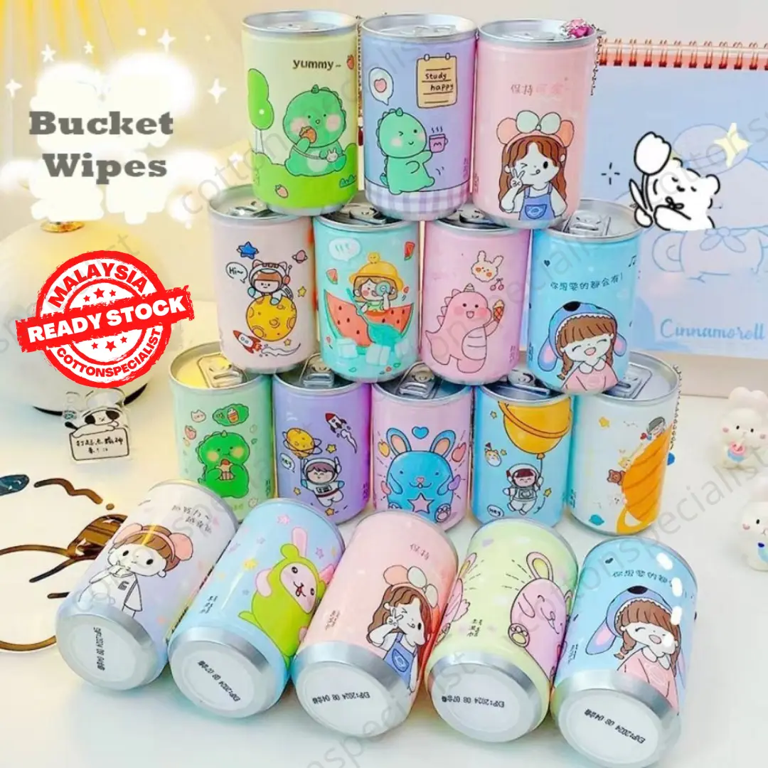 [ READY STOCK ] 30pcs/1 can Mini  Cartoon Canister Wet Wipes Canned Wet Tissue Mini Travel Wet Wipes Hand Mouth Wipes
