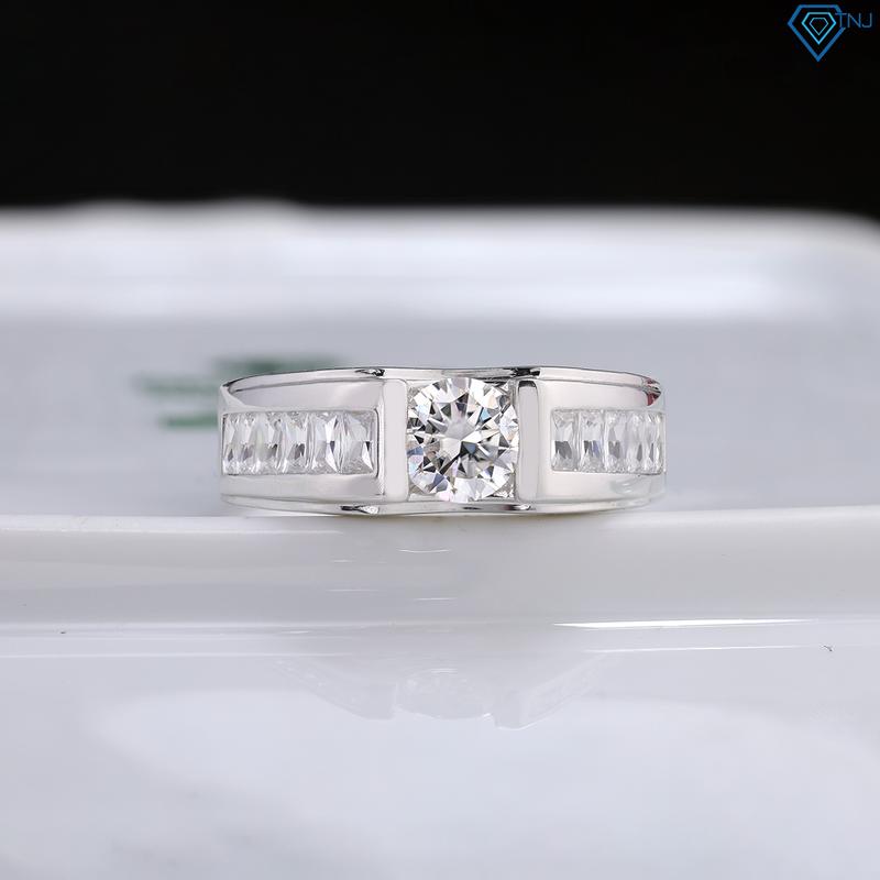 Nhẫn nam kim cương nhân tạo moissanite 6 ly bản nhỏ cá tính NNAM0227 xi bạch kim - có kiểm định GRA