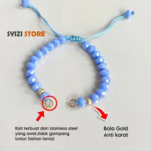 SYIZI STORE Gelang Kristal Kait Stainless Steel Kombinasi Bola Gold Anti Karat - Gelang Serut Kristal Custom Size cewek manik