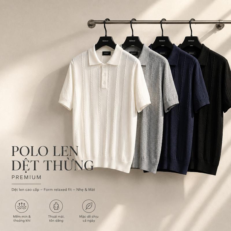 [MỞ BÁN] Áo polo dệt len ROWAY PREMIUM chất liệu len cotton | Polo len dệt thừng