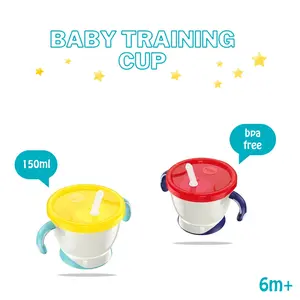 Yoppo Gelas Susu Anti Tumpah Curve 150ML Botol Training Cup Bayi dengan Sedotan & Grip untuk Usia 6m+ Minum Mudah dan Aman BPA Free