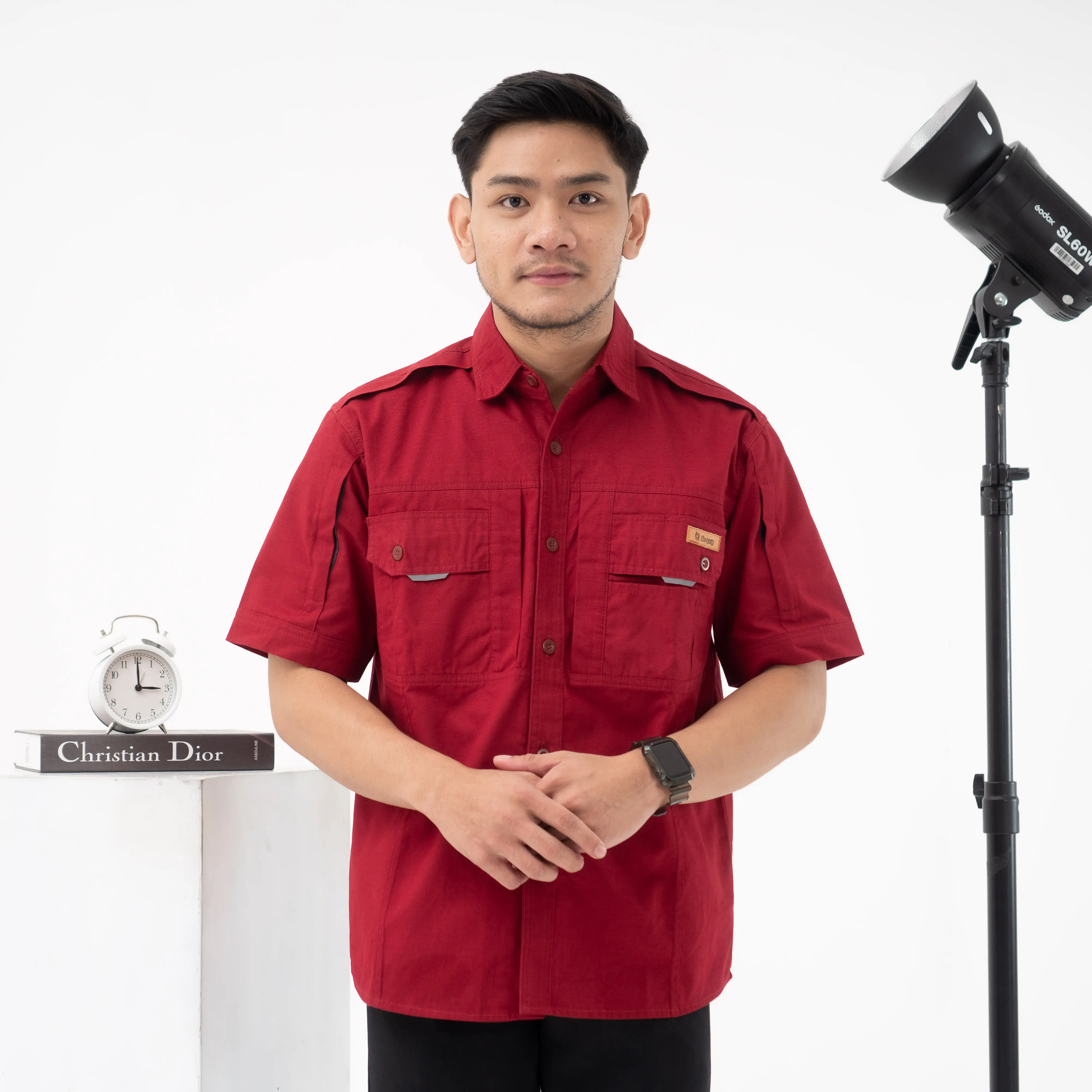 samone- kemeja stripe lengan pendek kemeja kerja dan santai pria lengan pendek bahan canvas ukuran normal dan jumbo casual - kemeja kerja