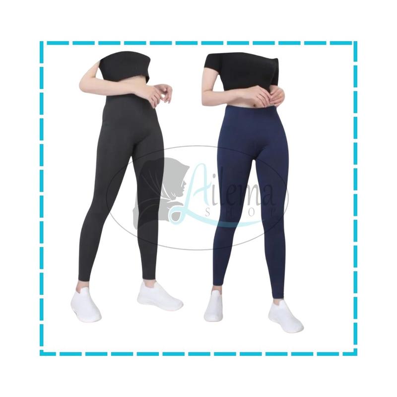 Paket Hemat 2 Pcs Legging Panjang Wanita / Legging Spandek Polos Hitam Tebal Celana Dalaman Nyaman Standar Melar Dewasa 3