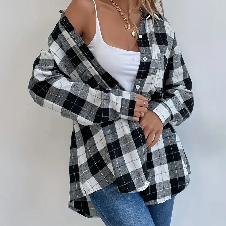 KEMEJA FLANNEL WANITA Panjang Casual Linen Dewasa Cewek 0