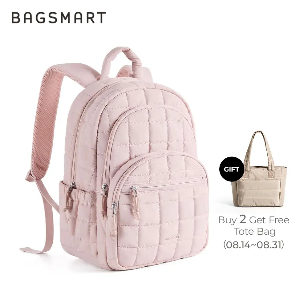 BAGSMART Ransel Laptop 15.6 Inch dengan Kompartemen Besar, Tas Sekolah Santai Berlapis Warna Pink, Ransel Perjalanan untuk Wanita dan Pria tas baju buat mudik,tas mudik muat banyak,tas traveling bag jumbo