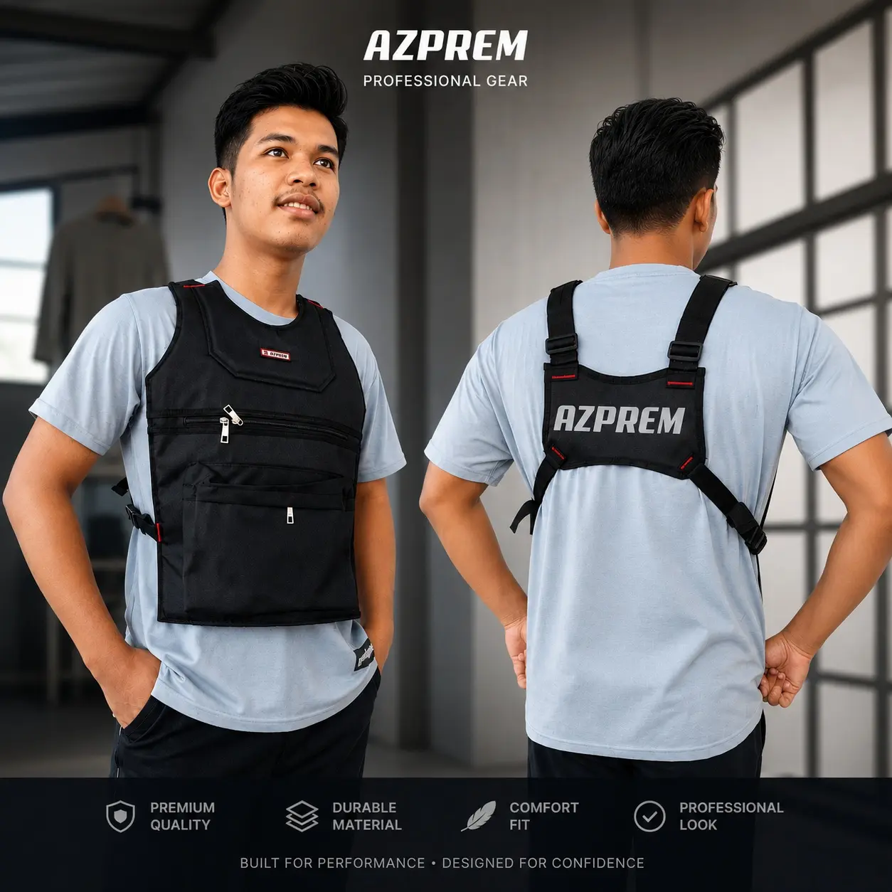 Rompi Motor Anti Angin Pria Body Protector Pelindung Dada Saat Berkendara Kantong Besar