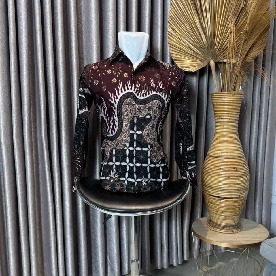 Kemeja couple / Kemeja batik seragaman burgundy/ Set batik dan rok / Bawahan Batik Poliester Kondangan Mewah Setelan Baju