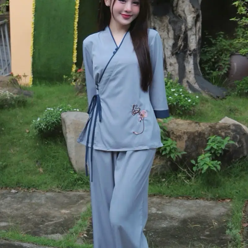 Linh Đan Bộ quần áo đi chùa bộ pháp phục dành cho nữ truyền thống chất liệu lụa nhuyễn thêu cao cấp 4