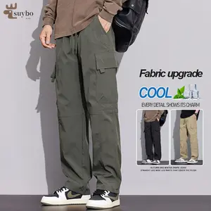 Suyboy Celana Cargo Panjang Pria Korean style loose pants hitam celana kargo panjang Sport Jogging Big Size baggy pants Oversize longgar Celana training keren murah Sutra Es celana jumbo celana banyak kantong sweatpants quick dry Celana Outdoor