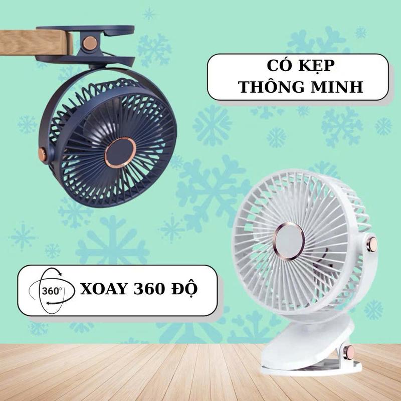 Quạt Kẹp Bàn Tích Điện Mini Công Suất Lớn 5 Chế Độ Gió Mạnh Có 3 Chế Độ Đèn Led Usb Kèm Cáp Sạc