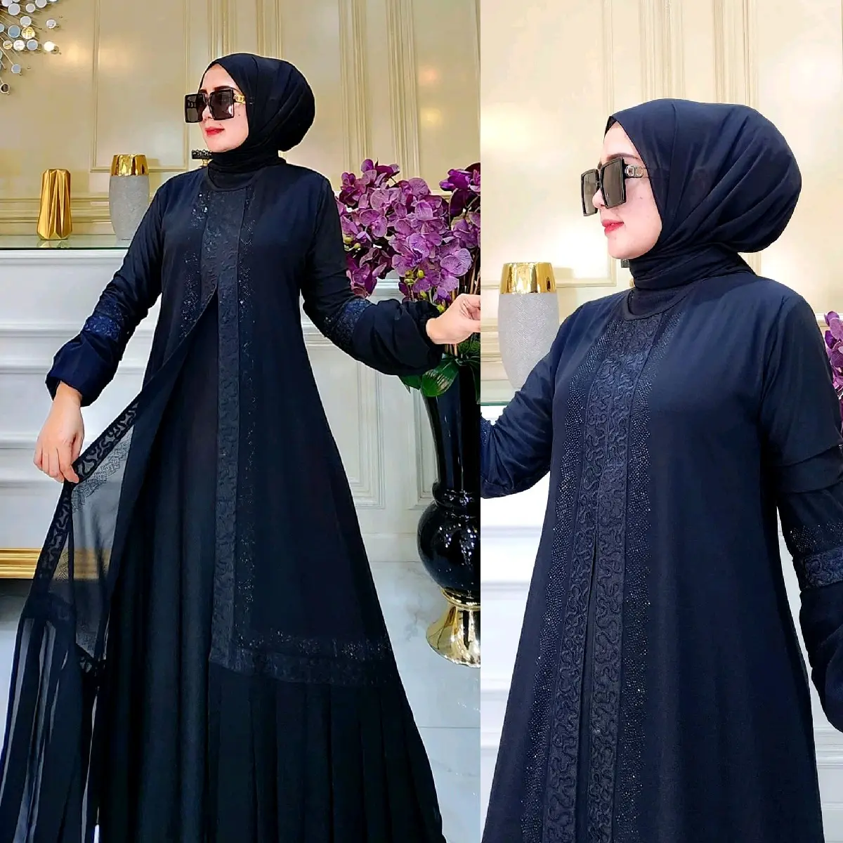 Gamis Abaya Turkey Premium Hitam jersey mix Ceruty