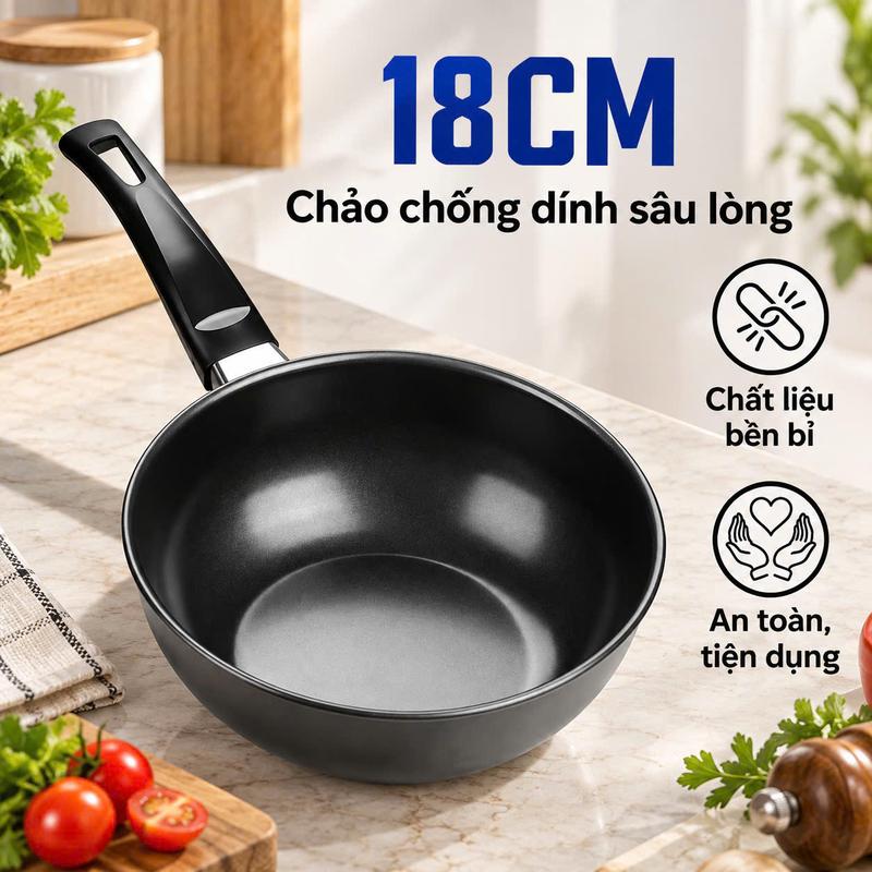 Chảo Chống Dính Sâu Lòng 18.8cm, Chảo Mini Đa Năng Chiên Xào Nấu Ăn Tiện Lợi