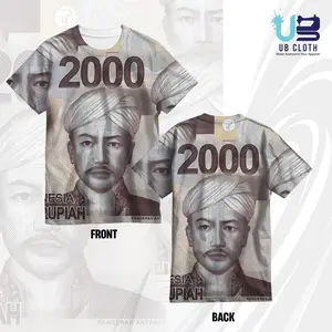 kaos lokal handmade kaos sablon rubber kaos distro murah Desain Uang Kertas Rupiah Indonesia dengan Denominasi 2000 dan Potret Pangeran Antasari kaos oversize wanita kaos lucu emoji