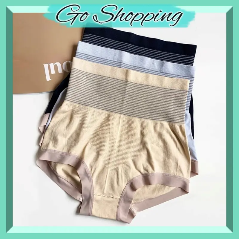 GO!CD1290 Celana Dalam Korset Motif Garis Pinggang Tinggi Pelangsing Perut Wanita Import 0