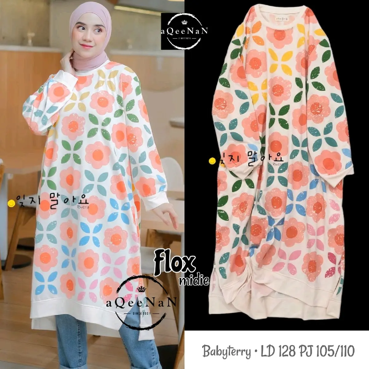 FLOX midie babyterry, LD 128 Panjang 105 / 115. by rivera Wanita Gamis Nyaman