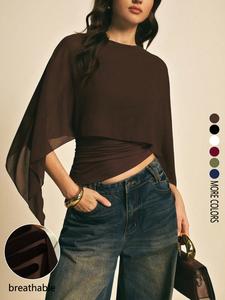 Top ceñidor de color sólido con chal para mujer, blusa elegante de color liso para uso casual y formal