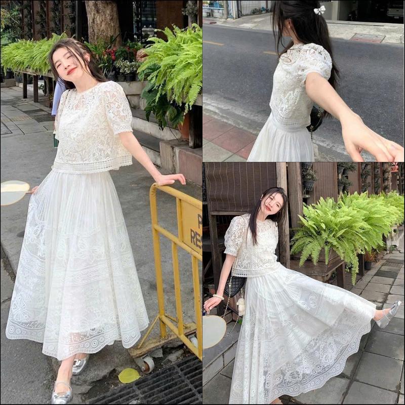 Sét chất ren hoa qc full lót phối chân váy dáng dài ren hoa xòe 2 lớp nữ tính dịu dàng sang chảnh quyến rủ phù hợp với mọi phong cách.