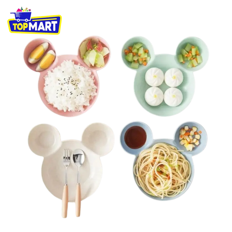 TOPMART - Mangkuk Piring Anak Motif Mickey PP Food Grade / Peralatan Makan Anak Bentuk Kartun Bahan Jerami 7