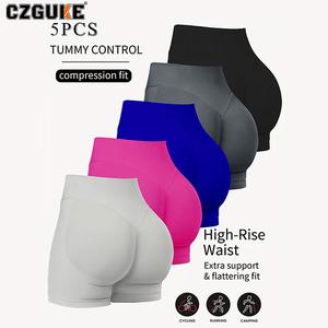 CZGUKE conjunto de 5 pzas para verano: pantalones cortos de yoga de cintura alta, pantalones de correr y fitness a la moda y sexys, leggings de yoga de color liso, pantalones cortos de yoga para ejercicio en el gimnasio