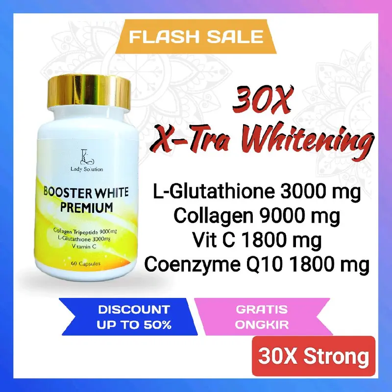 (60 Kapsul) Lady Solution Booster Whitening Glutathione Memutihkan Collagen dan Vit C 7