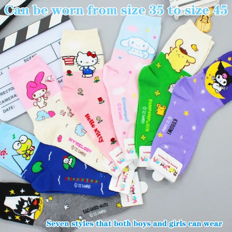 Cute Versatile Sanrio Girls Little Cotton Socks Hello Kitty Cinnamoroll Girls Middle Tube Jk Socks Soft Girls Cute Cotto