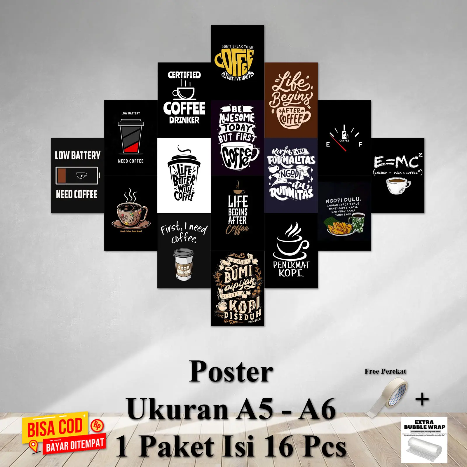 Poster Dinding Kamar Tema QUOTES KOPI Ukuran A5 A6 1 Paket isi 16 Pcs Hiasan Dinding Kamar Dekorasi Kamar Cetak Foto Walldecor Bisa Bayar ditempat COD Kertas