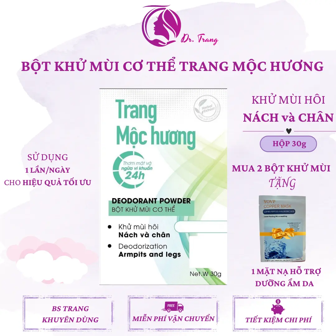BỘT KHỬ MÙI CƠ THỂ TRANG MỘC HƯƠNG LỌ 30g