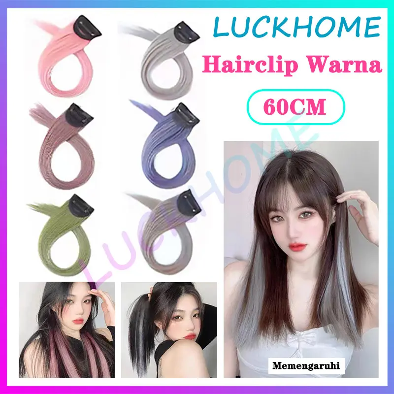 Hair Clip Color Rambut Palsu 60CM Extention Wanita Pemanjang Rambut Warna Warni Wig Colour Highlight Rambut Sambung Palsu Extension Wanita
