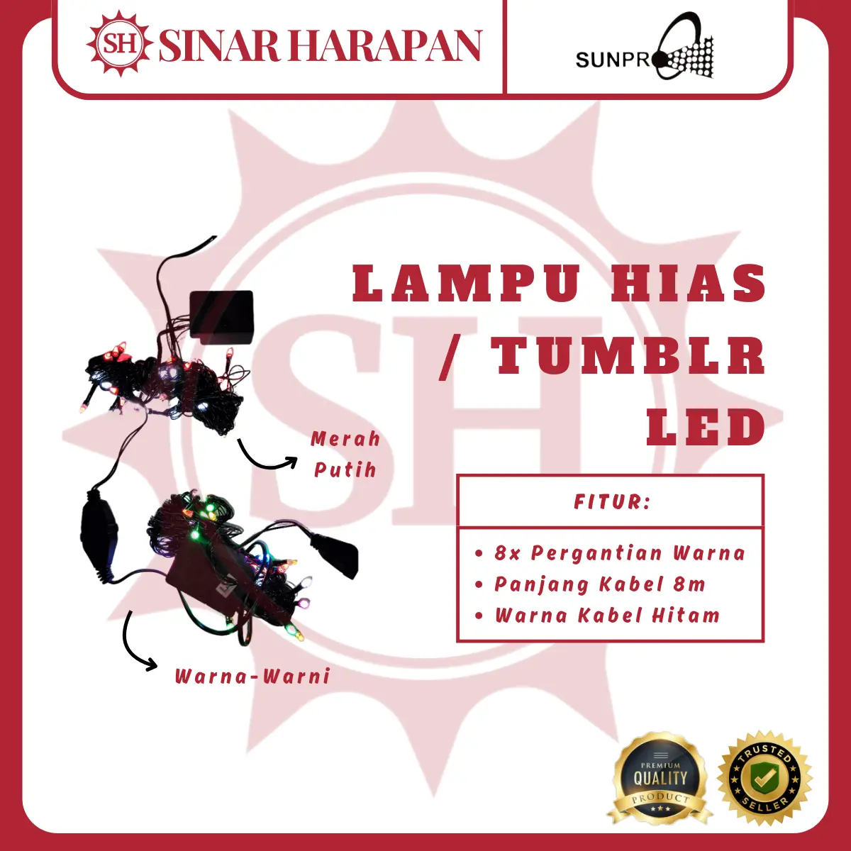 Lampu Hias 8 Meter Kabel Hitam / Lampu Merah Putih / Lampu Natal / Lampu Tumblr / Tumblr LED
