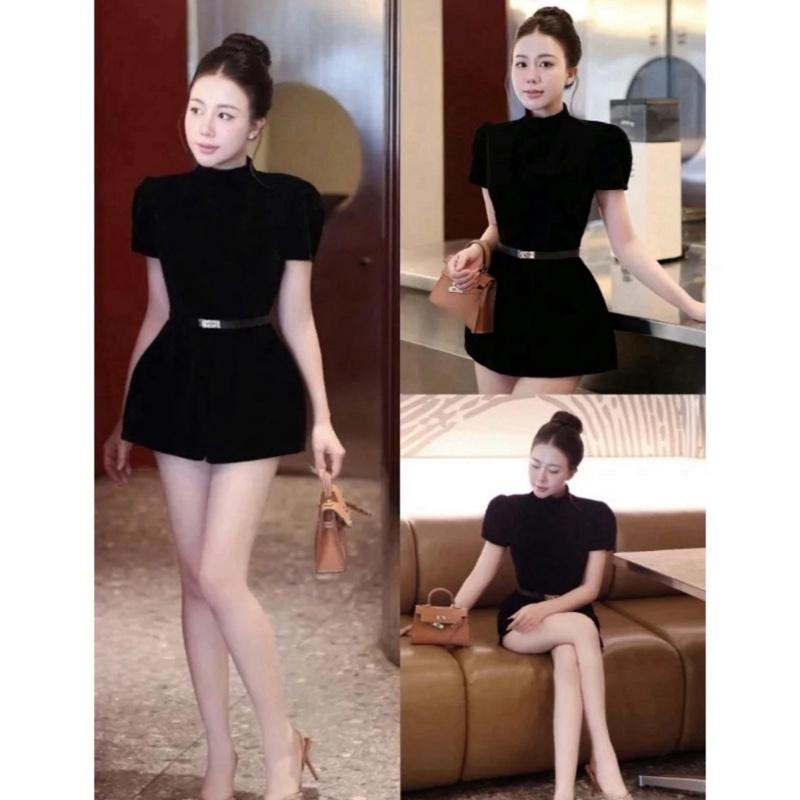 Bèo Béo Bigsize Váy Jump Nhung Đùi Cổ Tròn Tay Bồng Nhẹ Tiểu Thư Form Bigsize 60-90Kg