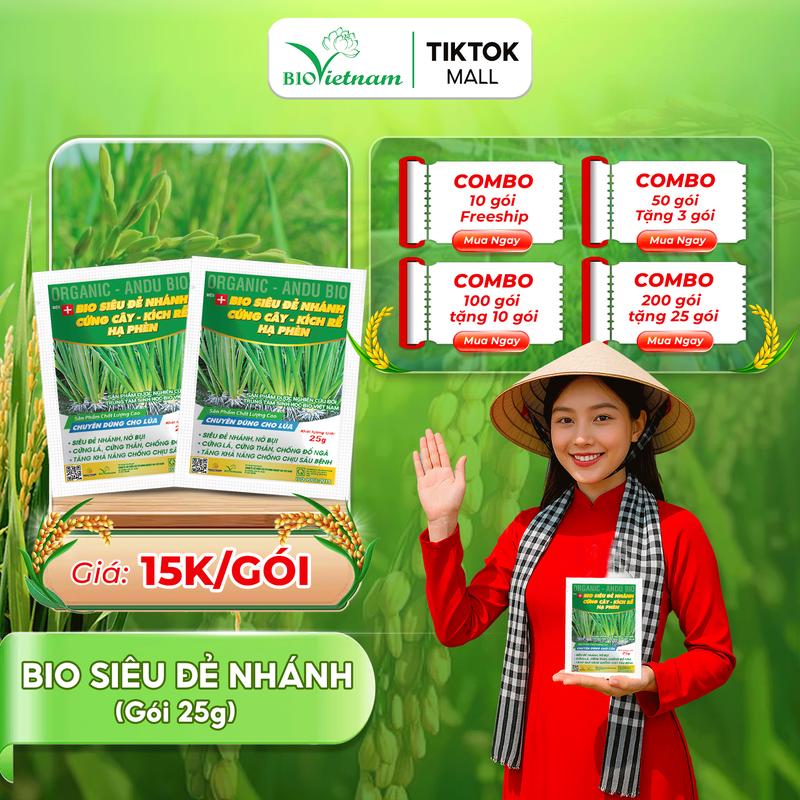 [Combo 10 gói] Phân bón lá hữu cơ BIO SIÊU ĐẺ NHÁNH giúp cây lúa siêu đẻ nhánh, nở bụi to, cứng cây, kích rễ phát triển - Gói 25g
