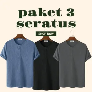 Paket Isi 3 Pcs Kaos Kancing Waffle Lengan Pendek Bahan Adem untuk Pria/Wanita - Tangan, Distro, Polos, Oblong, Baju, Panjang, Katun