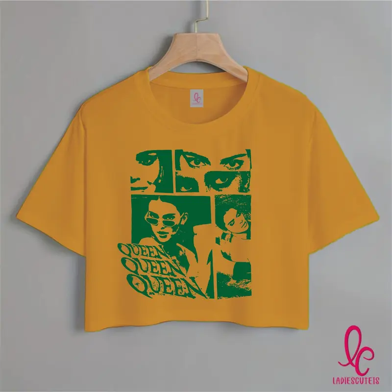 Ladiescuties Kaos Crop Top Kendal jenner queen T-shirt lengen pendek Atasan Oblong Katun 2