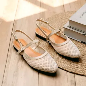 01- Flat Sandals Sepatu Balet Fishnet Sendal Tali Jaring Net Korean Style Wanita mules fleksibel liburan